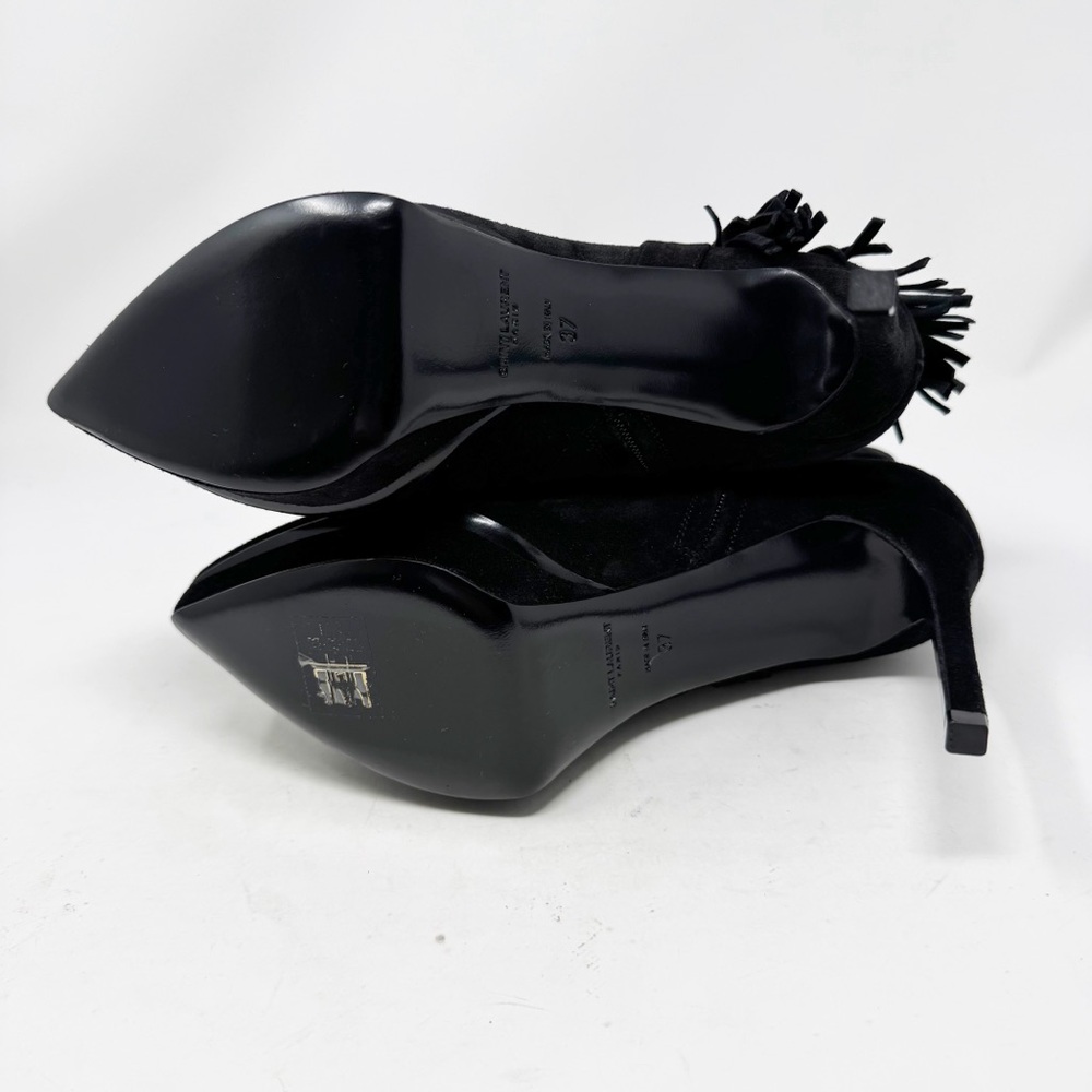 Saint Laurent Janis Concho Ankle Boots Size 37 Black Suede Platform Tassel - Picture 5 of 12